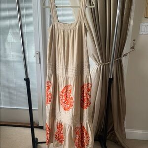Elegant Beige and Orange Maxi Dress